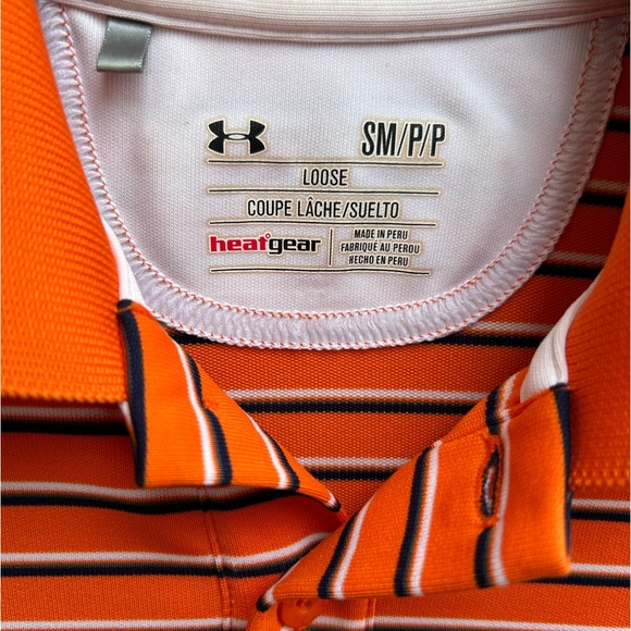 Under Armour Heatgear Loose Fit Short Sleeve Orange Striped Small Polo Shirt - Picture 4 of 6
